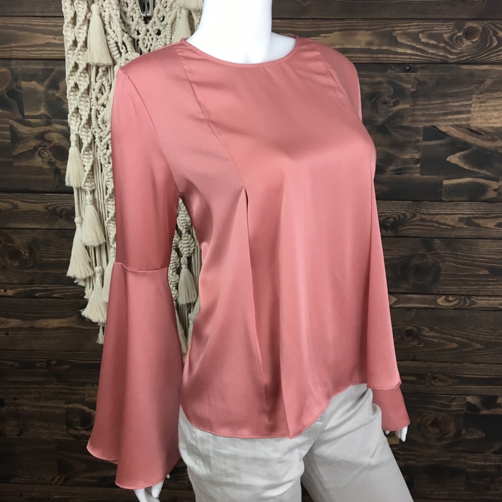 For The Republic |‎ Satin Pleated Bell Sleeve Blouse